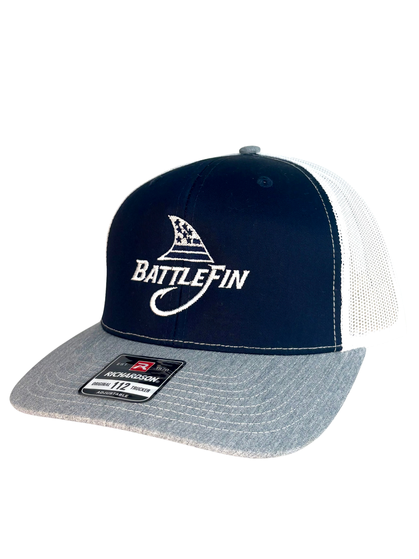 Battlefin Richardson 112 Trucker Hat – Tri-Color Navy/White